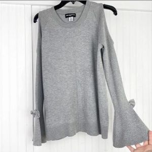 KARL LAGERFELD gray Ribbed long sleeve sweater with bell sleeves and bow